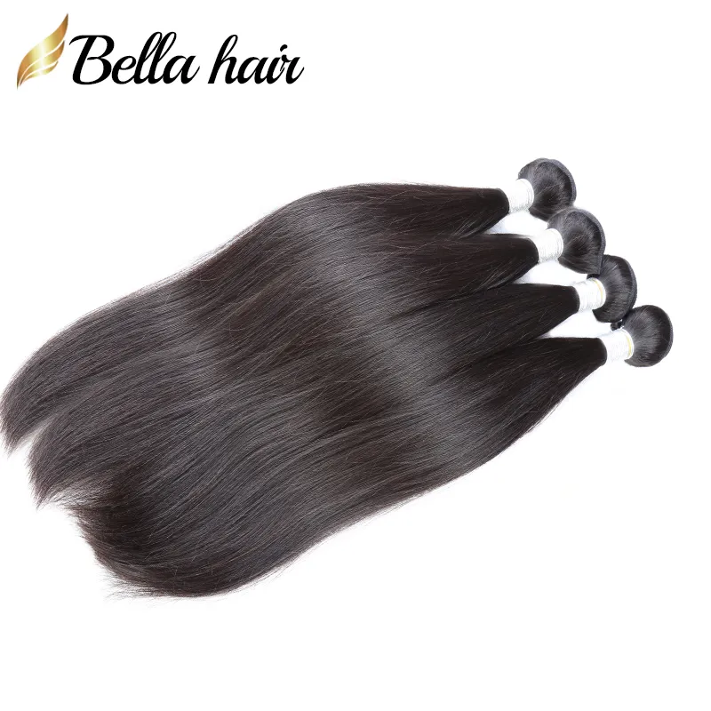 Bellahair 100% Malaysiska hårväv 4st / lot Virgin Human Hair Buntlar Straight Hiar Extensions 10-24In Naturlig färg