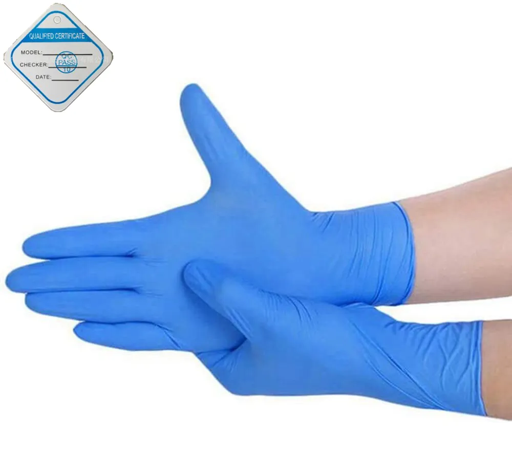 100 pièces/boîte gants jetables en caoutchouc Nitrile gants bleus industriels imperméables gants de cuisine en Nitrile couleur bleu profond