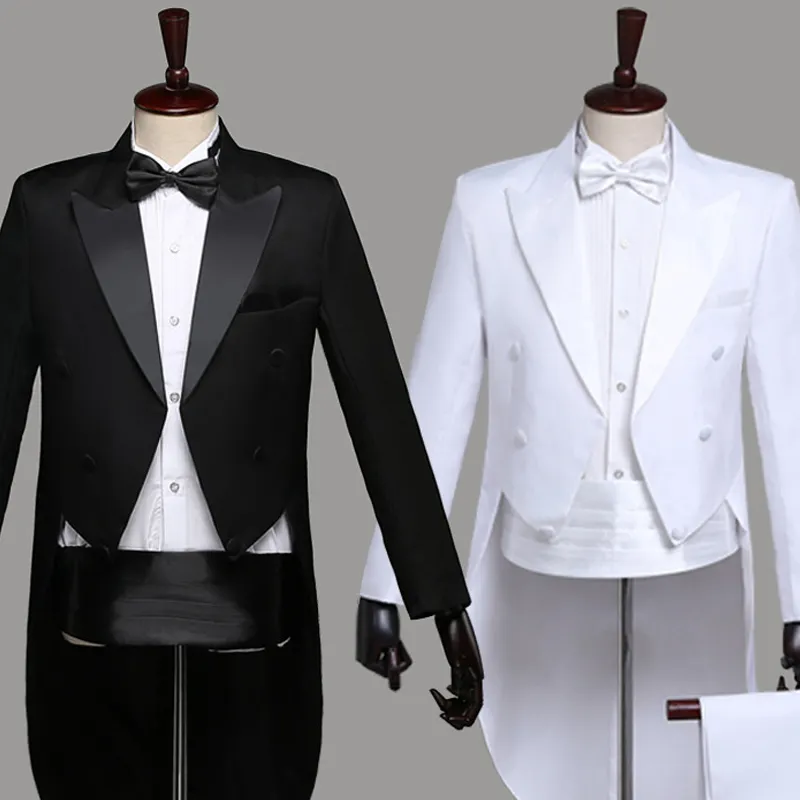 Nero Bianco Adulto Smoking da uomo Groomsmen Maschio Ospite Costumi Mago Spettacolo teatrale Spettacolo Costume di danza jazz DWY1