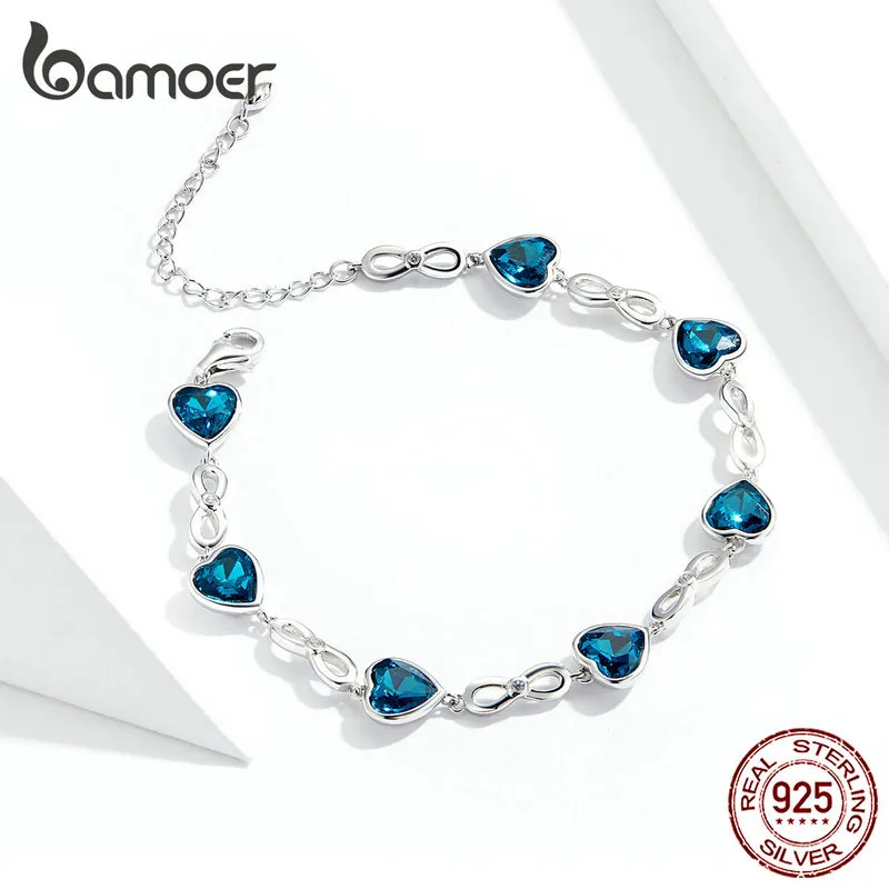 Wholesale-Austrian Blue Ocean Heart Crystal Love Bow Bracelet for Women Fashion Jewelry Gifts Brincos Anniversary Christmas present