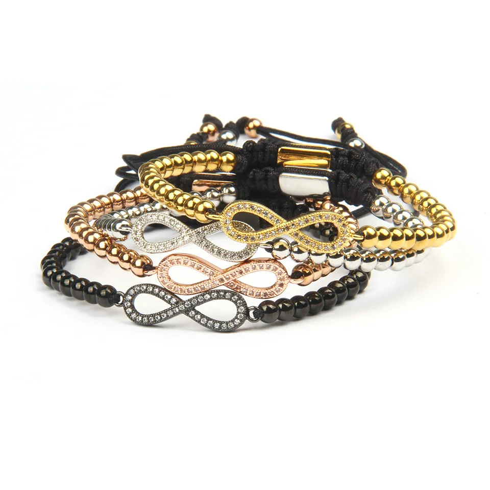 Forever Love Infinity Bracelet Gold and Silver CZ Beads Bracelet with 4mmステンレススチールジュエリーカップル311r