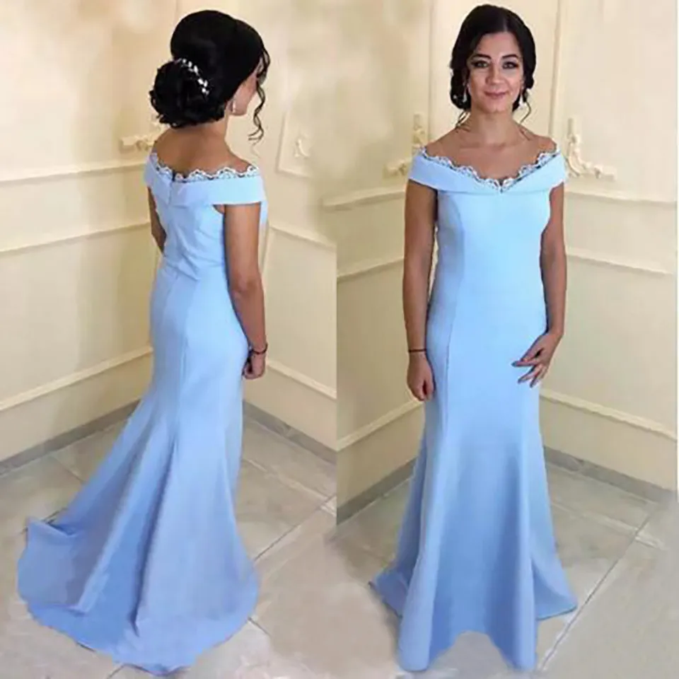 Elegant Long Mermaid Bridesmaid Dresses Off Shoulder Lace Edge Wedding Guest Dress Arabic Party Evening Gowns BD8983