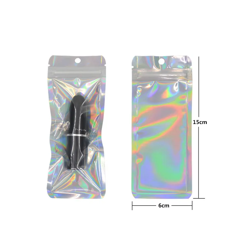 Wyczyść z przodu Długie Zip Lock Mylar Torba do pakowania holograficznego z wieszakiem Hole Rainbow Kolorowe Pakiet Pakiet Torby Wouch