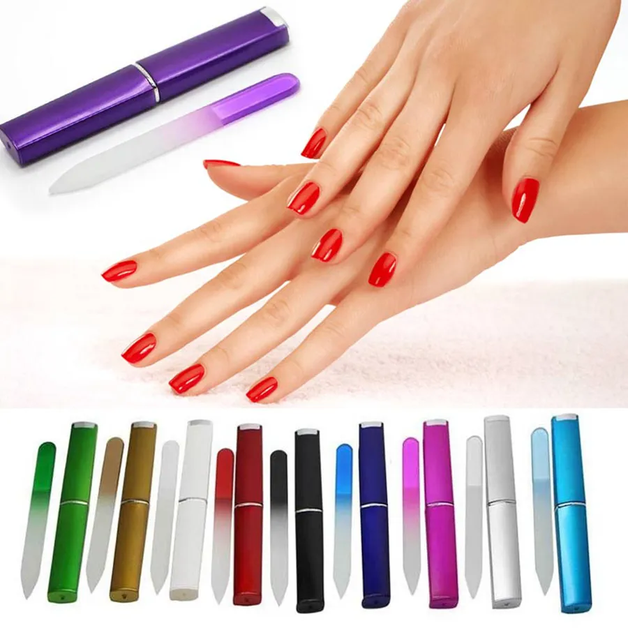 Красочные Стеклянные пилочки для ногтей Прочный Кристалл файла ногтей буфера NailCare ногтей Инструмент для маникюра UV польского Инструменты 9pcs / комплект RRA2134