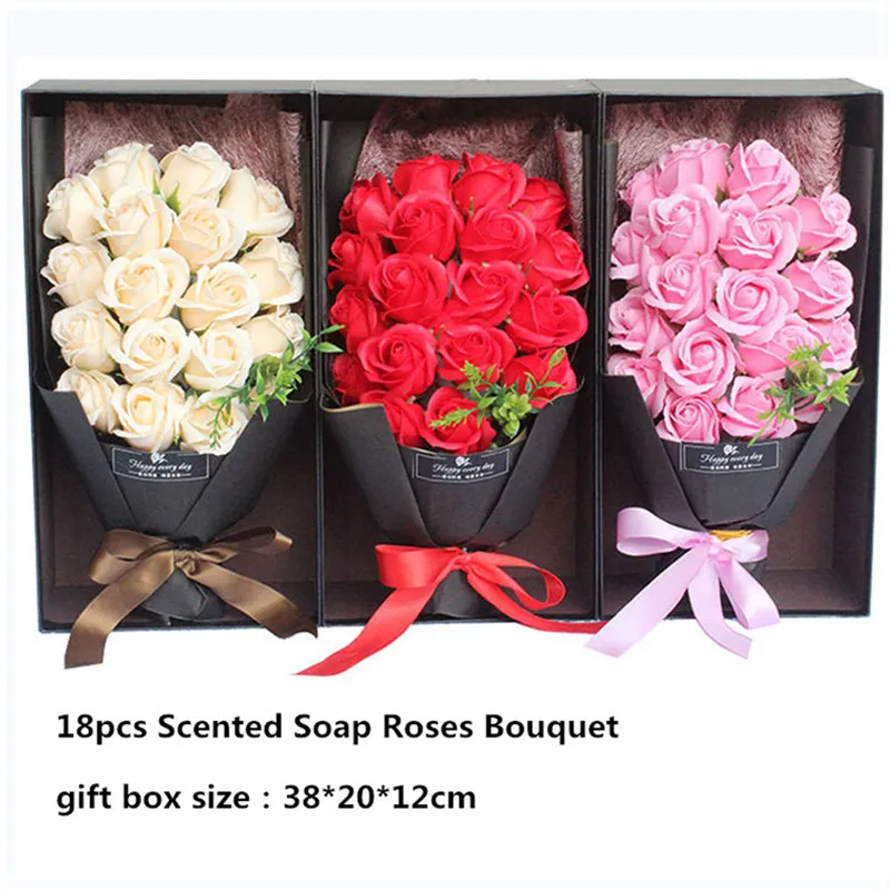 Saint-Valentin artificiel Rose Fleurs de savon Bouquet de savon fleur avec boîte-cadeau pour la décoration de fête du festival
