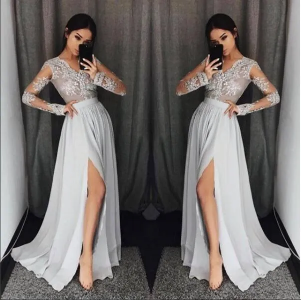 2019 African Nigerian Lace A Line Prom Dress With Slit With Sheer