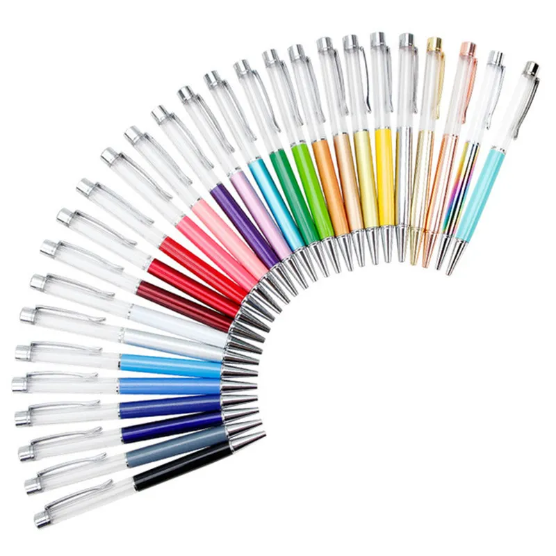 Schrijven Gift DIY Lege Buis Metalen Balpennen Zelfvulling Drijvende Glitter Gedroogde Bloem Crystal Pen Ballpoint Pennen 27 Kleur