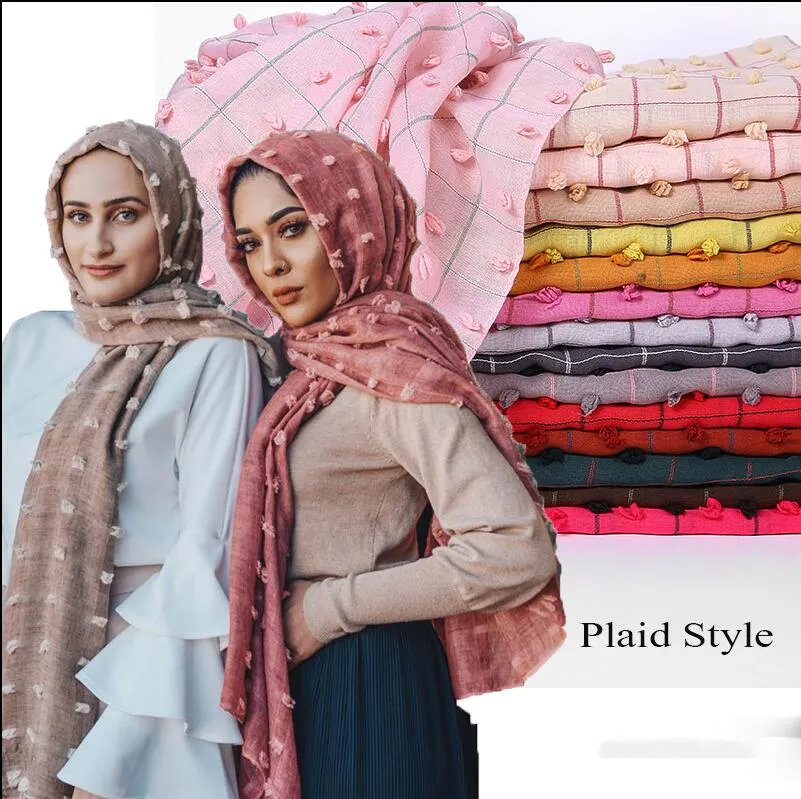 Новый 1шт Plain Турецкий стиль Pom хлопок хиджаб шарф Мусульманский платок сплошного цвета плед шарф стяжкой Wrap Тюрбан Шали Шарфы