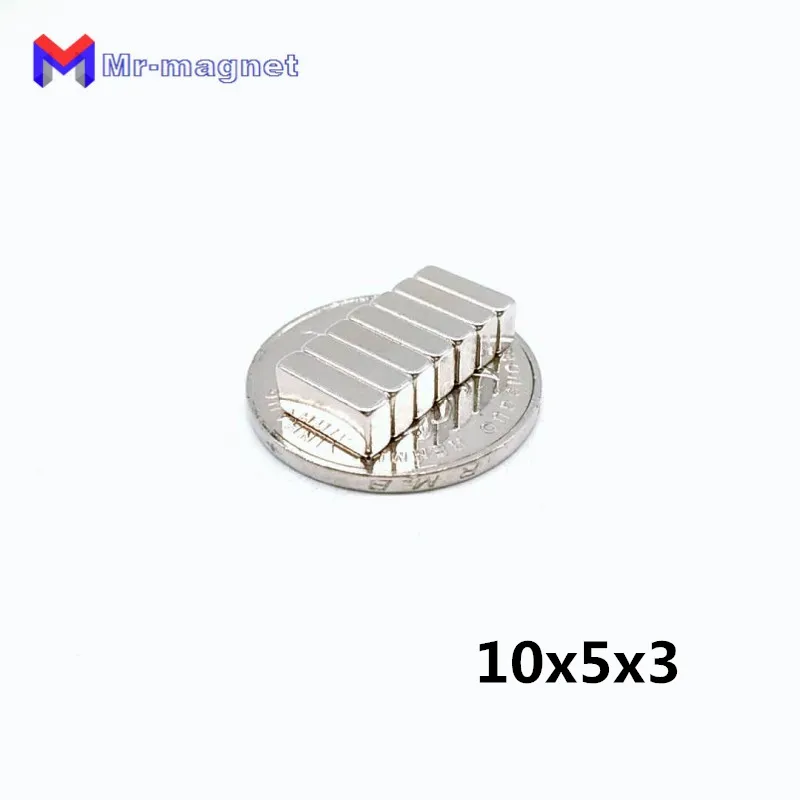 Magneti del frigo 100pcs N35 1053mm Magnete permanente 1053 Super Strong Neoodmium Block 10x5x3 NDFEB 10x5x3mm con rivestimento in nichel