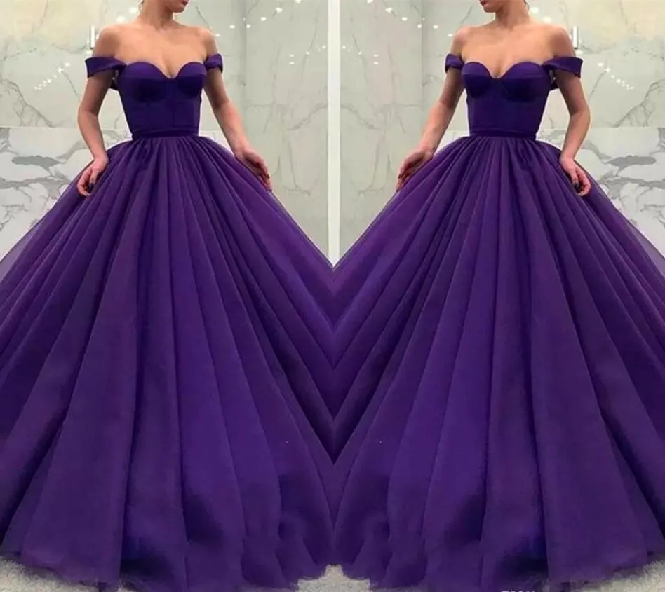 Mode violet robe de bal robes de bal 2019 hors épaule manches Sexy longueur de plancher à lacets corset plus la taille formelle robes de soirée porter