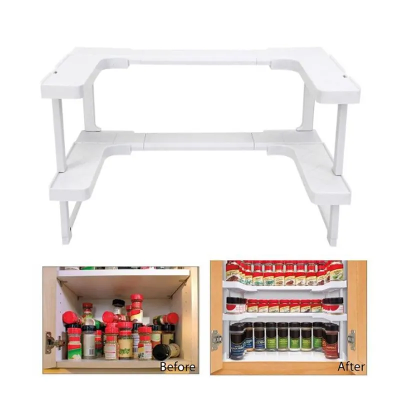 2 couches armoires de cuisine placard organisateur réglable cuisine étagère de rangement étagère à épices comptoir organisateur armoire de rangement T200413
