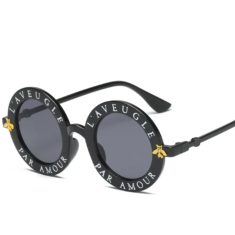 Designer-Sonnenbrille für Damen und Herren, modisch, kleine Biene, Buchstabenmuster, Vintage, Retro, runde Sonnenbrille