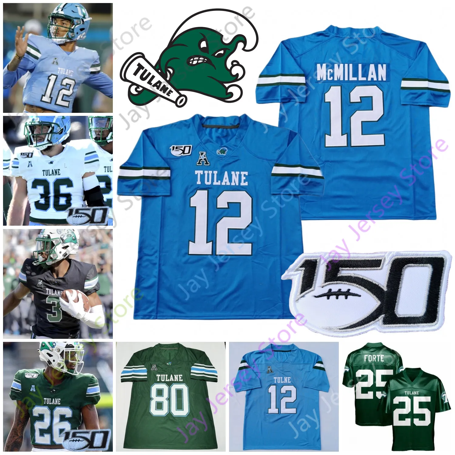 NOUVEAUX maillots de football Maillot de football personnalisé Tulane Green Wave NCAA College Malik Lawal Amare Jones Cameron Carroll Keon Howard Tyrick James Ramsey J.P. Losman