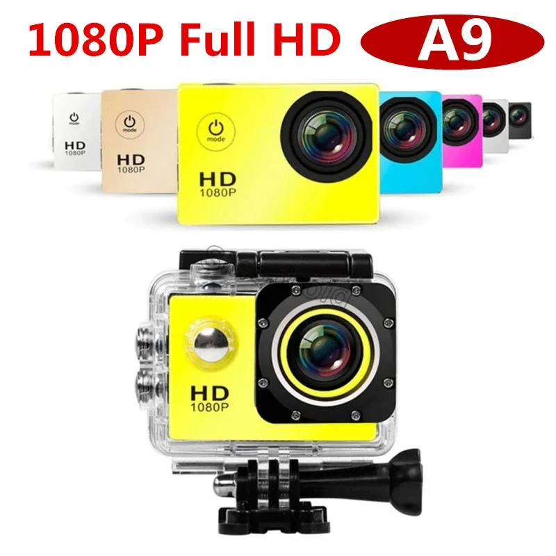 1080P 작업 카메라 풀 HD A9 액션 Carmera 2.0 "화면 30m 미니 헬멧 방수 스포츠 DV 카메라 자동차 DVR A9 스포츠 카메라