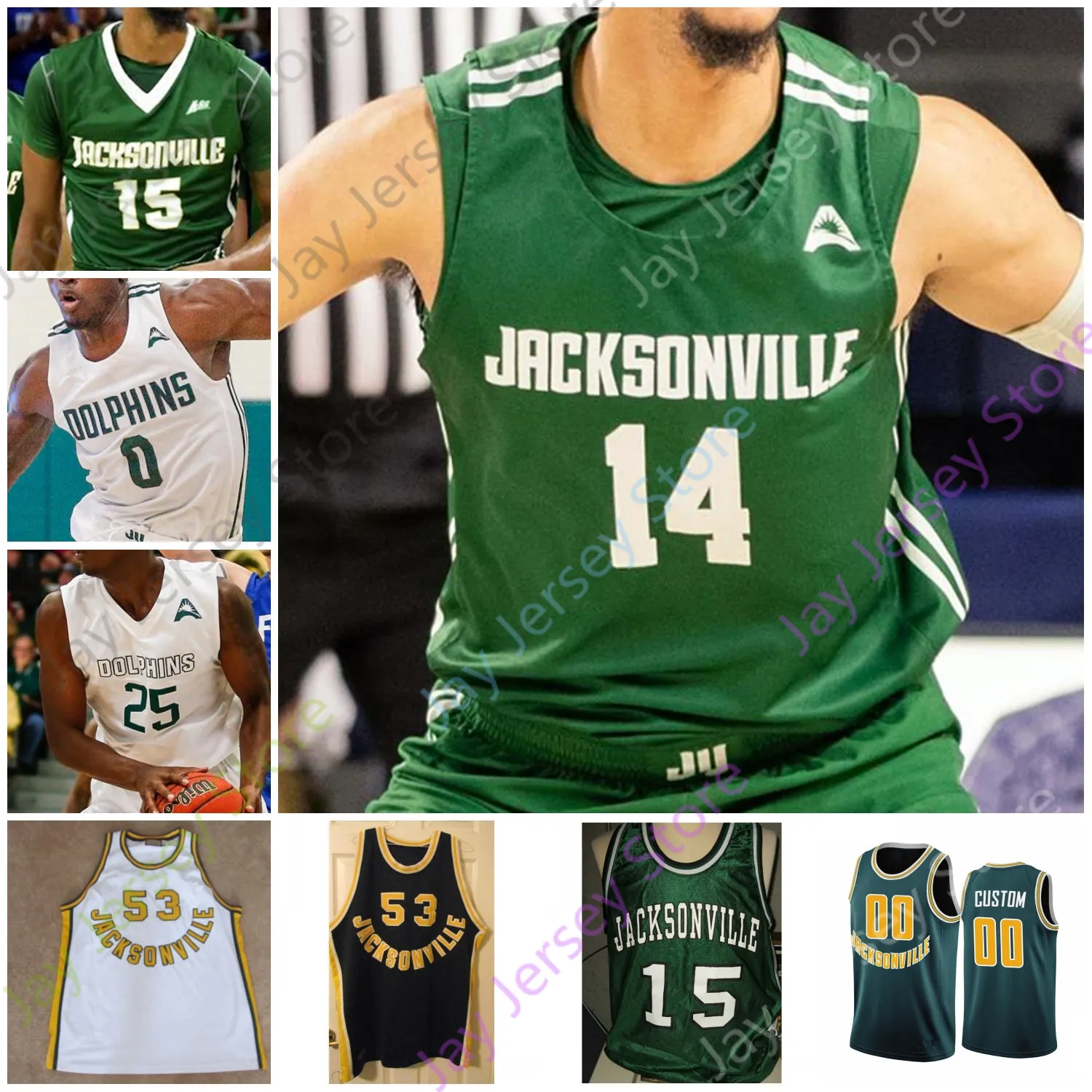 Basketballtrikots Jacksonville Dolphins Basketballtrikot NCAA College Artis Gilmore Destin Barnes David Bell McCallum Aamahne Santos Kevin Norman Dee Brown