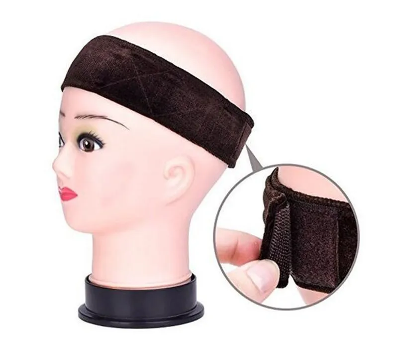 Handgjorda Non-Slip Wig Grip Band Justerbar Wig Comfort Band med dubbelsidig sammet Justerbar Wig Hair Band Headband i brun / svart