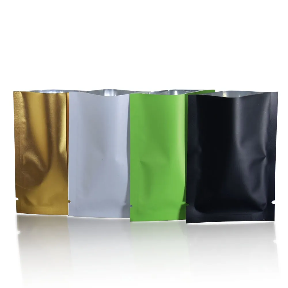 Mat zwart / wit / gouden / groene open top aluminium folie verpakking tas koffie eten masker vacuüm pakket tassen mylar folie opslag zakjes warmteafdichting