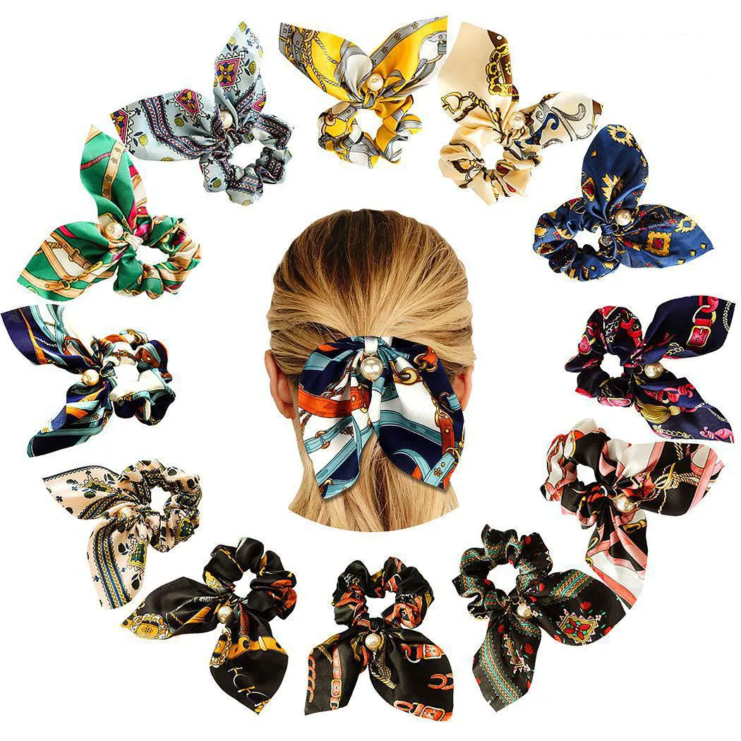 New Big Bowknot Hair Scrunchies Pearls Hair Rope Ring Ponytail Holder Soft Elastics Hairs Tie Bands Girls Accessories