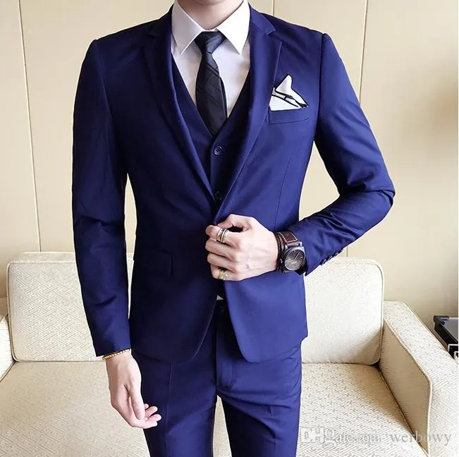 Custom New Arrivals One Buttons Royal Blue Groom Tuxedos Peak Lapel Groomsmen Best Man Suits Mens Wedding Suits (Jacket+Pants+Vest+Tie)
