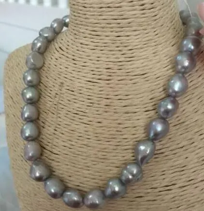 Livraison Gratuite Noble bijoux énorme Naturel 12 * 15mm Mers Du Sud baroque gris perle collier 18 pouces