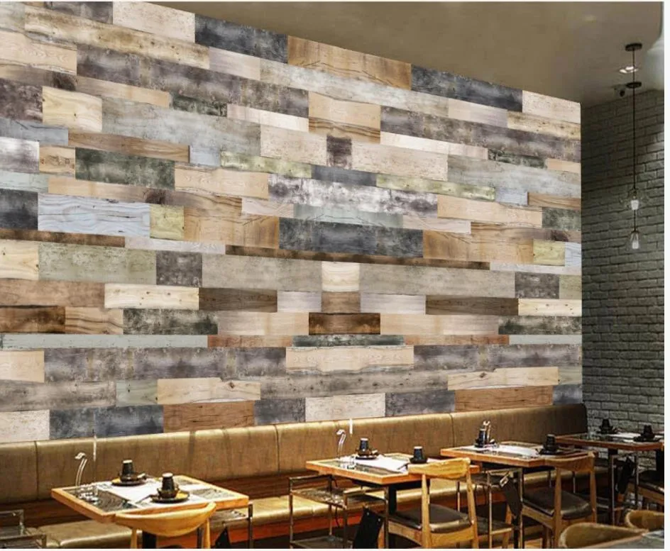 カスタム壁紙のモダンな壁紙のリビングルームレトロな板木目の背景の壁