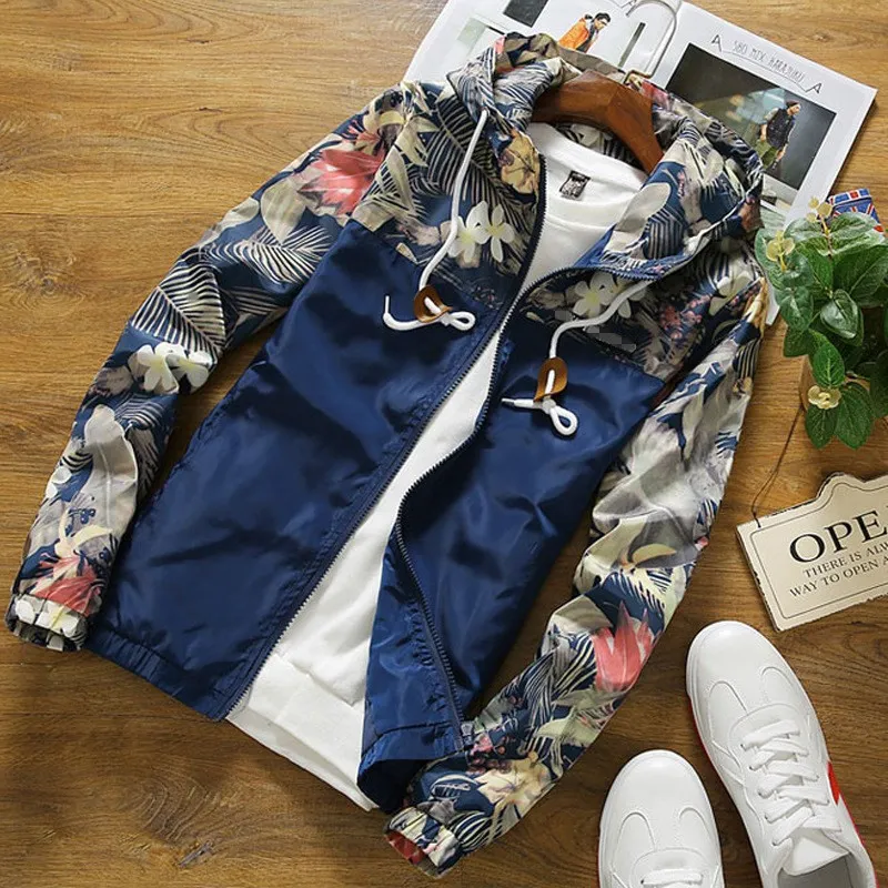 Ny 2020 Fashion Floral Jacket Män Helt Ny Vår och Sommar Slim Fit Mens Casual Varsity Jackor och Coats Plus Storlek 4XL