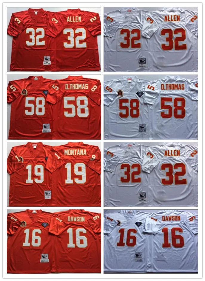 NCAA Mens Vintage Jerseys 19 Joe Montana Len Dawson Marcus Allen Derrick Thomas voetbalshirts gestikt