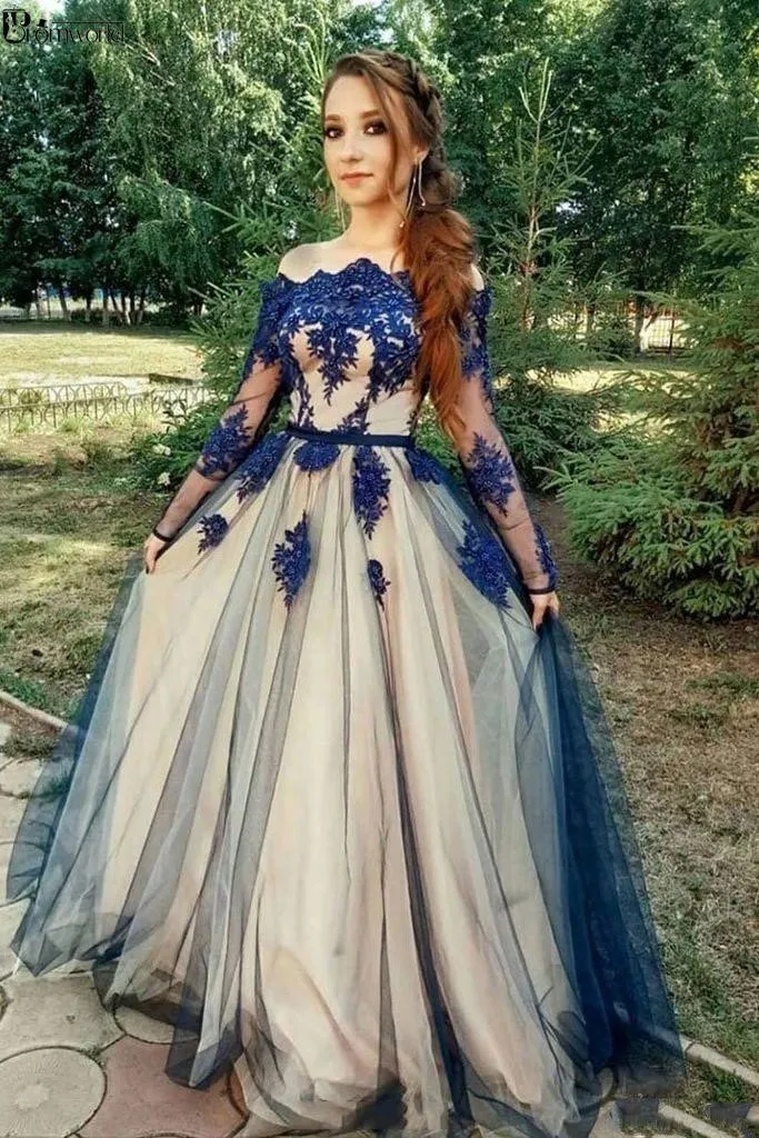 En linje Långärmad Lace Prom Klänningar 2020 Av Axel Formell Graduation Homecoming Dresses Plus Size Prom Crow