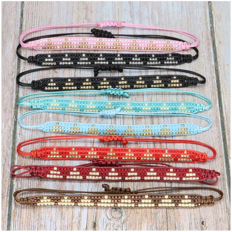 Mode-perles de rocaille faites à la main corde Wrap Vsco fille chanceux amitié Bracelet coloré Boho tressé réglable bracelet pour femmes et filles