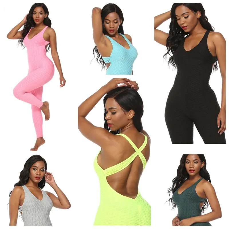 Sommer Frauen Backless Sport Jumpsuits Hohe Stretchy Yoga Bodysuits Yoga Pants Gym Workout Solide Sportanzüge Fitness Bodycon Set