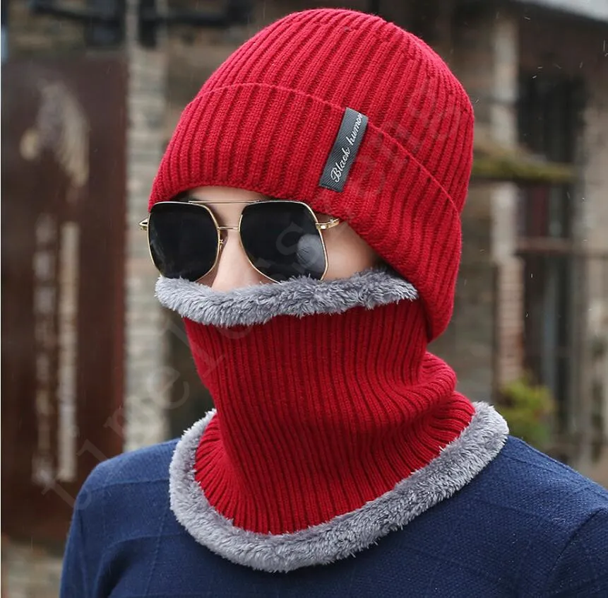 Mütze Schal Set Halswärmer Schal Mütze Skullies Beanies gestrickte Wollmütze Winter plus Kaschmir warme Kapuze Herren Mütze Kragen