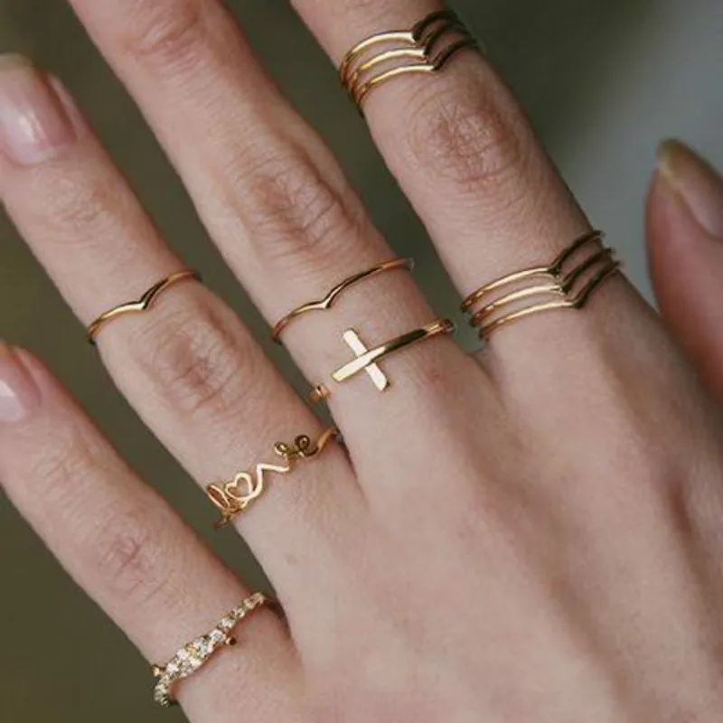 Vintage Knuckle Ring Set för Kvinnor Fashion Gold Midi Finger Ringar Boho Smycken 11st