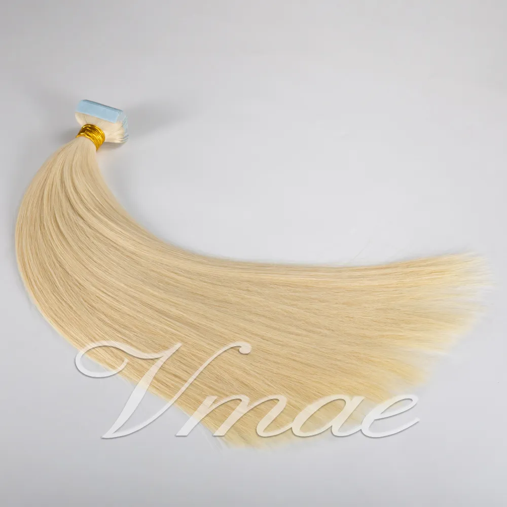 100g não processado Remy Virgem Virgem Fita de extensão de cabelo humano em indiano natural castanho loiro duplo desenhado de seda de seda reta trama