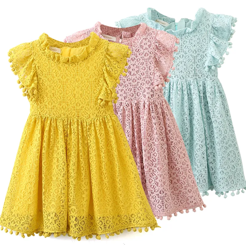 Vestido para niñas, novedad de verano 2020, ropa de marca para niñas, vestido de encaje y diseño de bolas, vestido de fiesta para niñas de 3 a 7 años