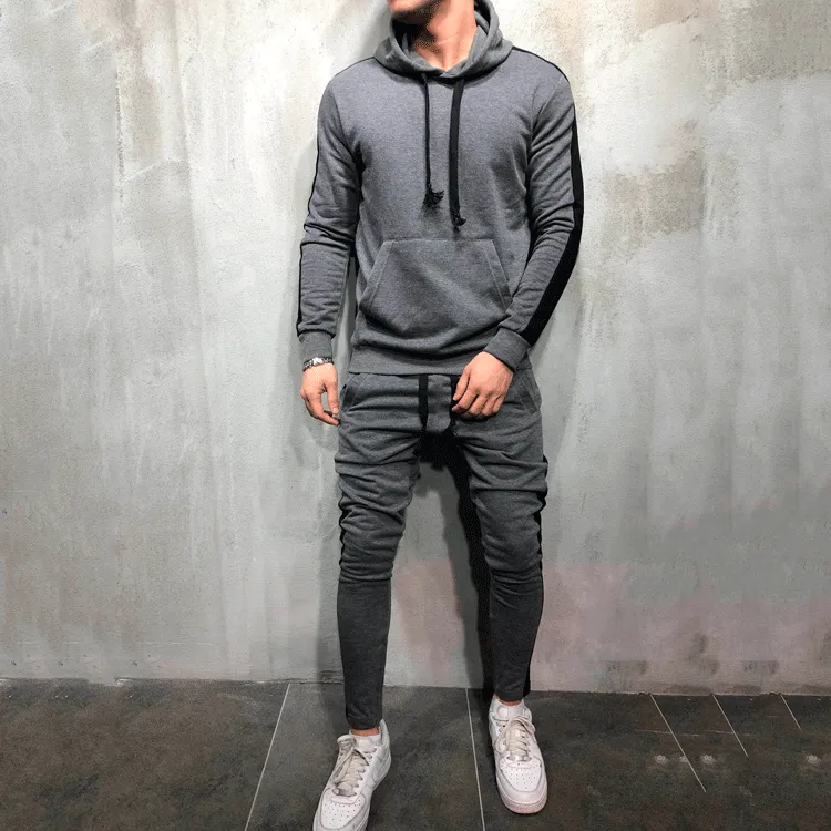 Trend Spot Tracksuits Autumn Men's Hooded Pure Color Muscle Sports Casual Explosion Sweatshirt Set Support Mixed Batch