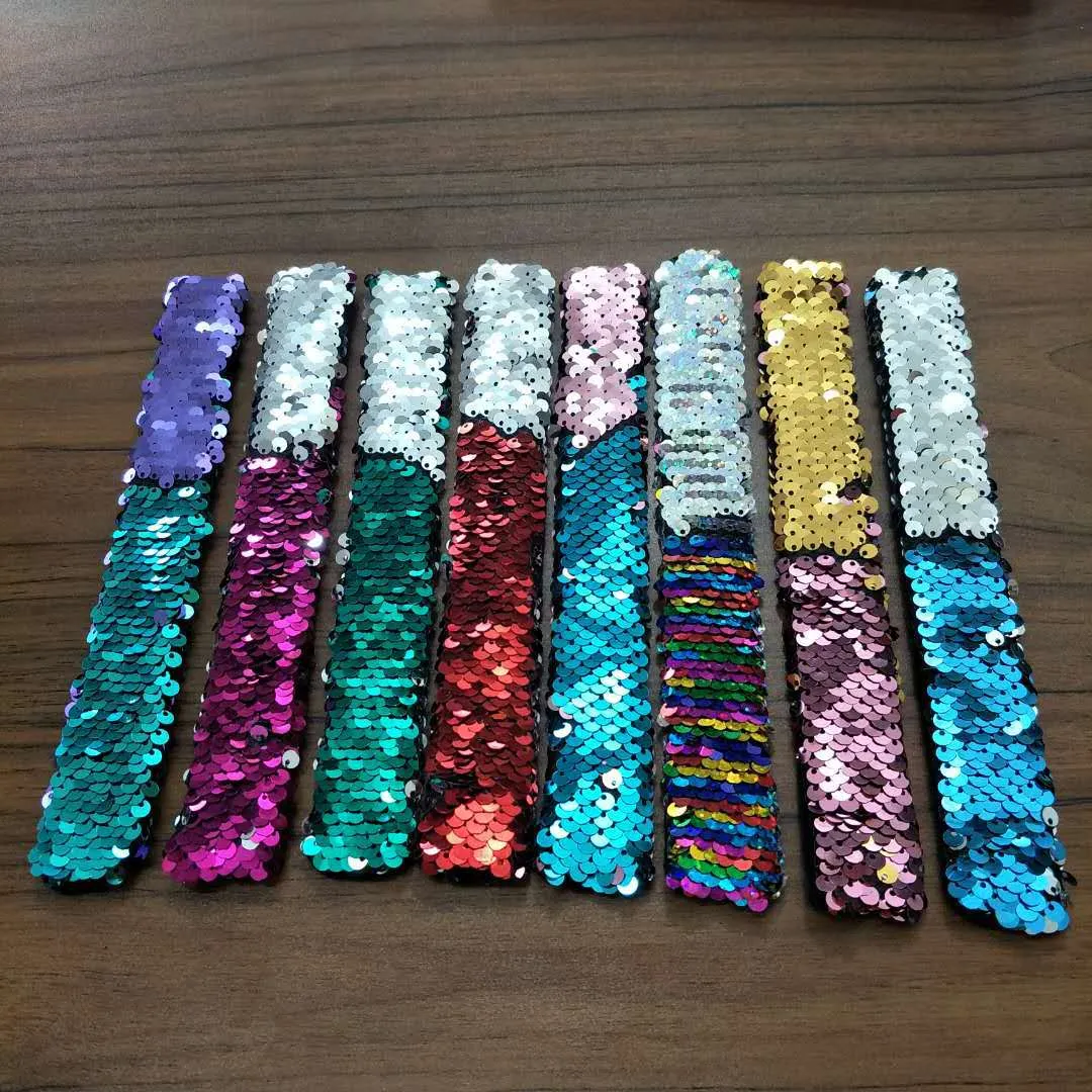 Paillettes Magiques Les Bracelets Sirène 2 Couleurs Paillettes Réversibles Paillettes Slap Bracelets Charmes Bracelet pour Enfants Petite Sirène Fête D'anniversaire