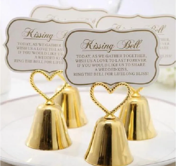 Beautiful Gold And Silver Kissing Bell Bell Place Card Holder/Photo