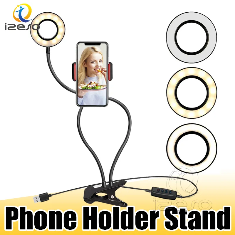 Soporte para teléfono Soporte USB Ring Light Selfie LED para Youtube Live Makeup Live Stream Makeup Lazy Bracket Desk Phone con embalaje al por menor izeso