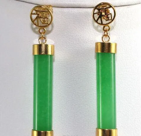 Vintage kvinnor gröna jade örhängen dangle 18k guldpläterade studs fest smycken newfree frakt