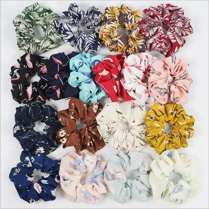 Hairbands Foral Scrunchie Ponytail Hair Holder Rope Flowers Flamingo Headdress Houndstooth Hair Tie Accesorios Scrunchy Headband BYP4849