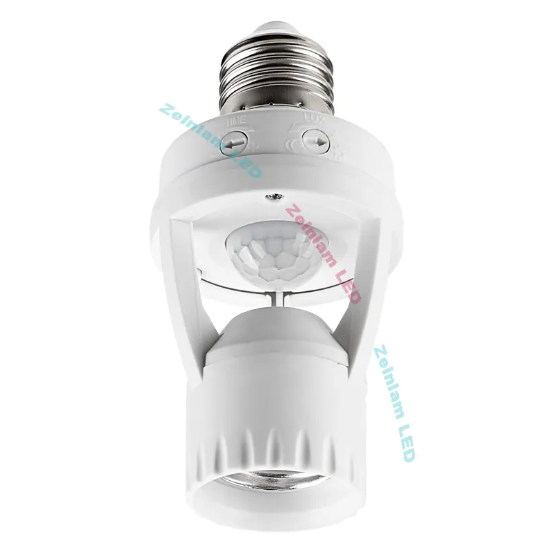 PIR-induktion Infraröd rörelsesensor E27 LED-lampa Bashållare + Ljusstyrningsomkopplare Adapter för 3W - 60W Bulb