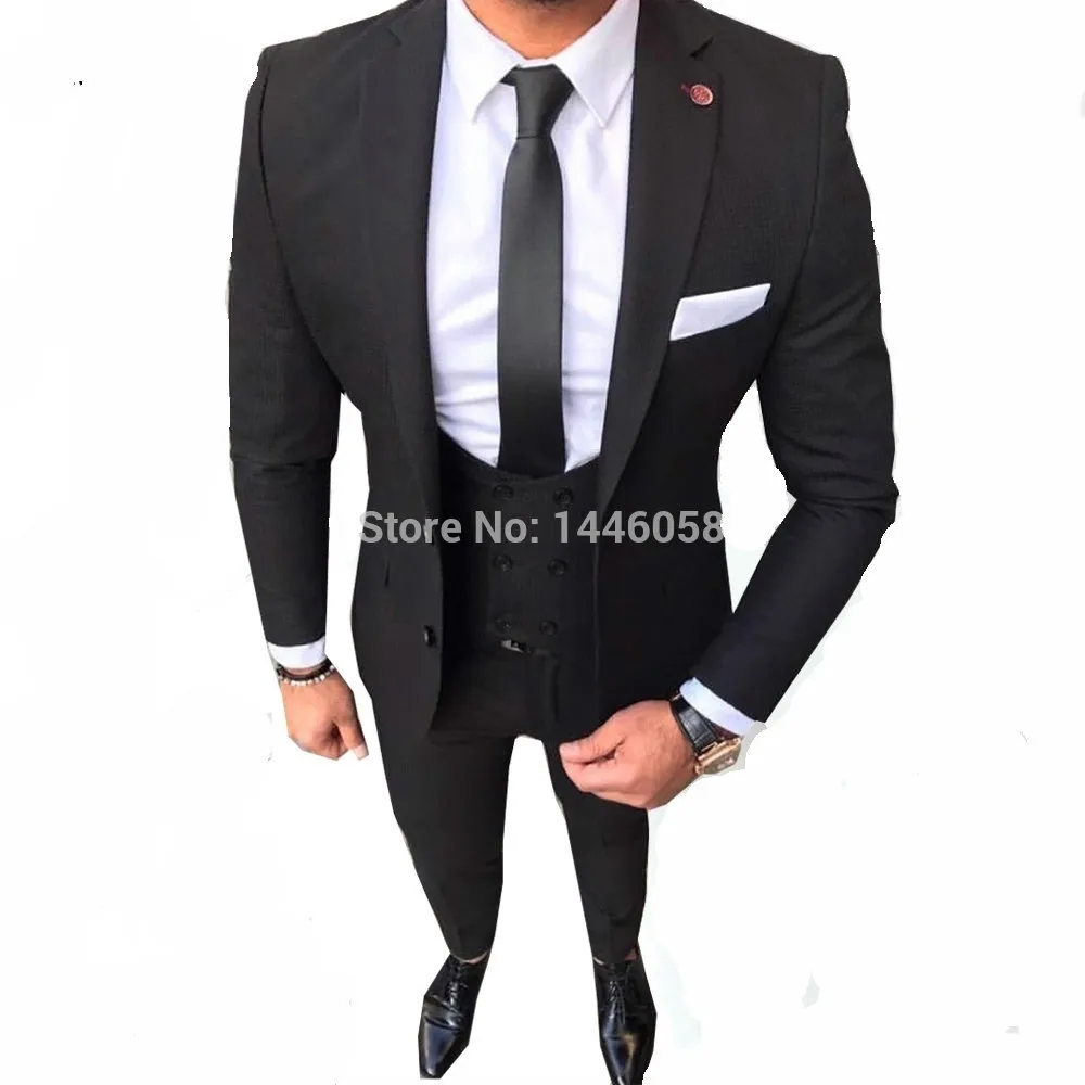 Yakışıklı İki Düğmeler Groomsmen Notch Yaka Damat smokin Erkekler Düğün / Gelinlik / Akşam Sağdıç Blazer (ceket + pantolon + Kravat + Vest) Suits 953