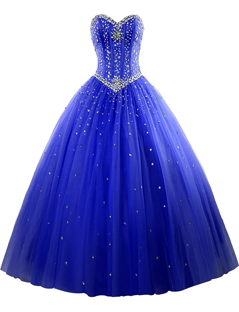 2021 Royal Blue Stock Ball Quinceanera Jurken Beaded Sweet 16-jarige Veterschoenen Prom Party Avondjurk Vestidos de 15 Anos QC1406