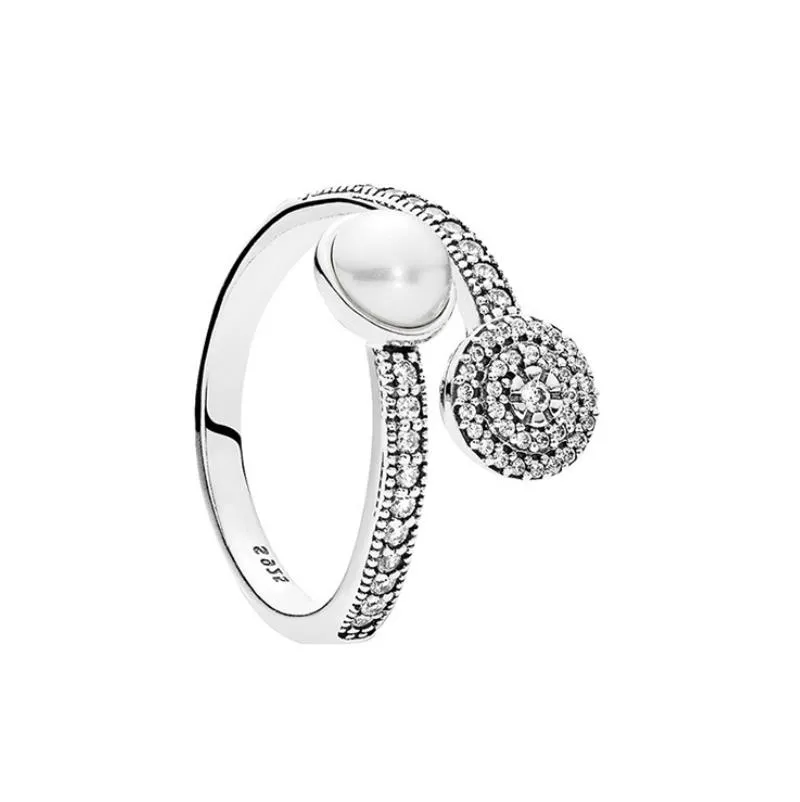 Wit Crystal Parel Clear CZ Diamond 925 Sterling Zilveren Ring Set Originele Doos voor Pan Lichtgevende Glow Ringen Dames Meisjes Bruiloft Sieraden W180