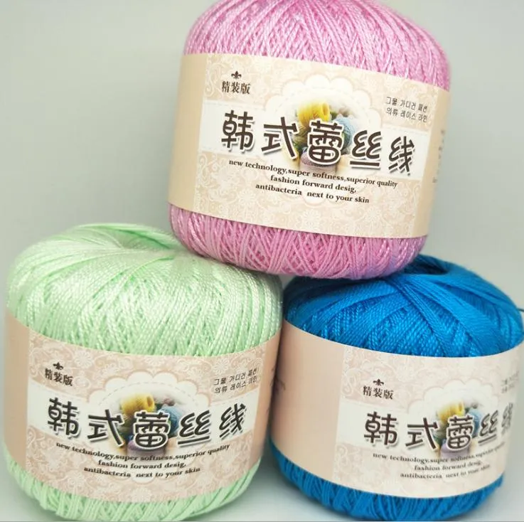 1 skein 50g spets tråd hand-vävt diy sjal baby garn koreanska importerade nr 8 silke ljus garn handgjord spetslinje bröllop present packning hem u