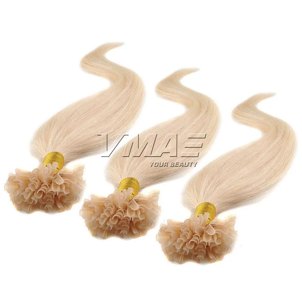 VMAE Indian European 1G Strand 100g Natuurlijke Zwart Bruin Blonde Rechte Pre Bonded U Tip Maagd Remy Menselijk Hair Extensions