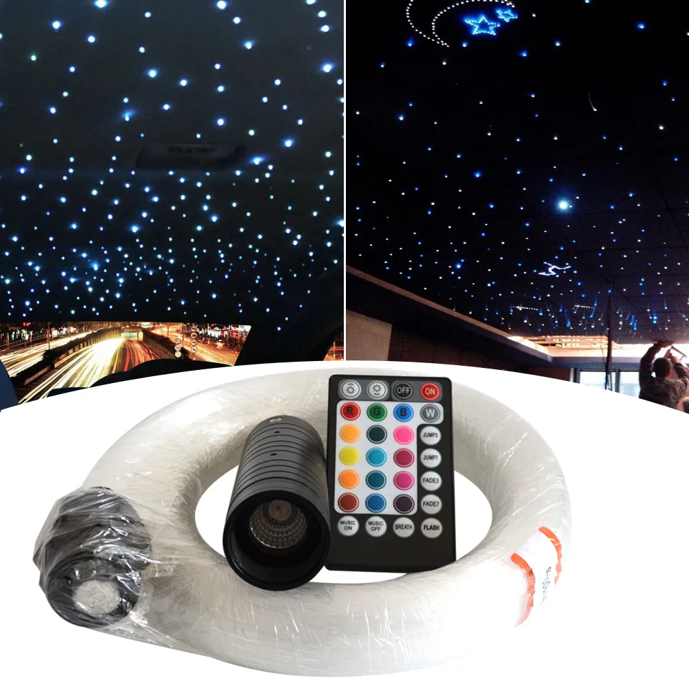 RGB Fiber Starlight Headliner Kiti 300 400 Strands Ses Kontrolü 6 W Araba için LED Fiber Optik Işık Kiti