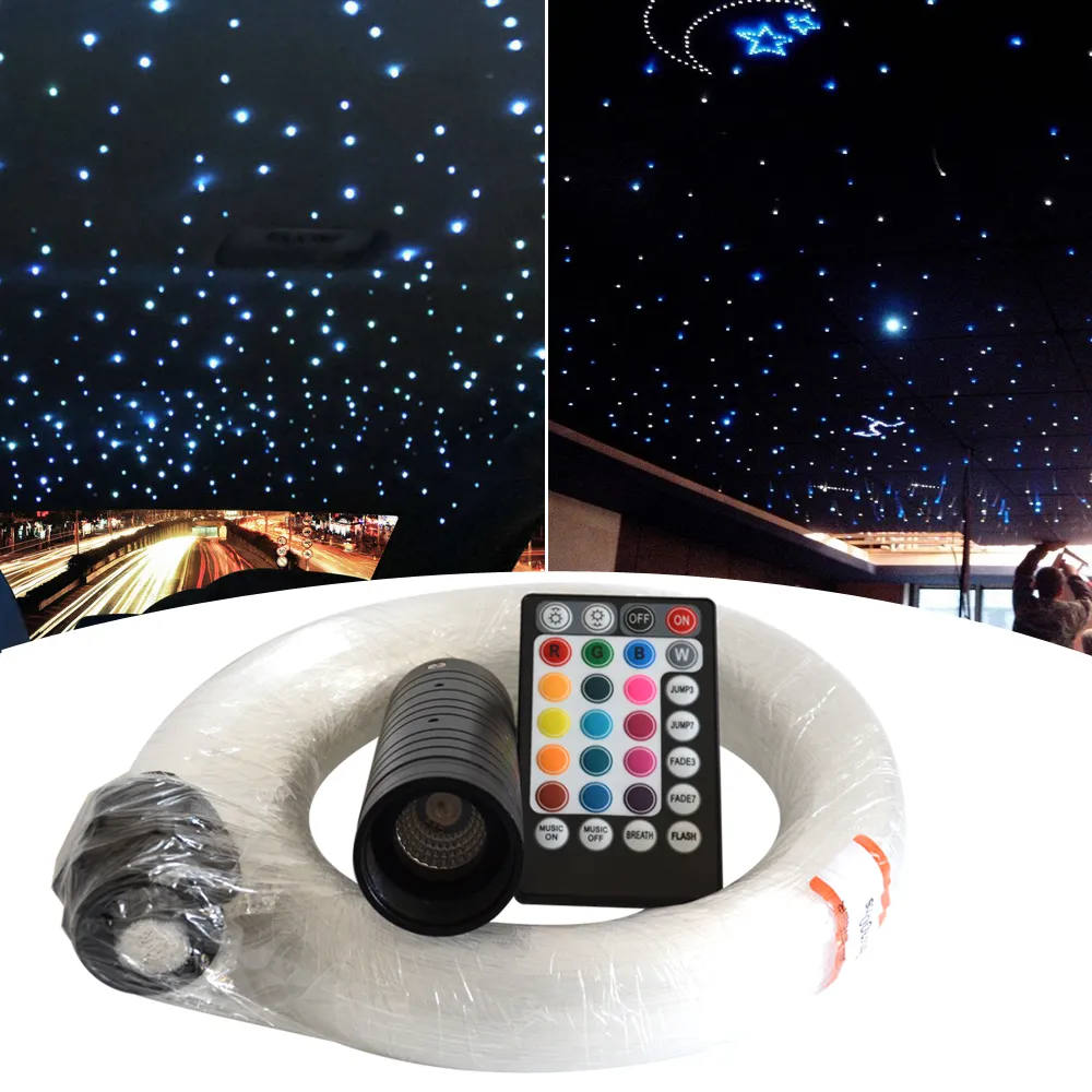 RGB Fiber Starlight Headliner Kit 300 400 Strands Voice Control 6W LED Fiber Optic Light Kit för bil