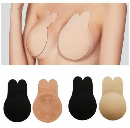 Invisible Bra selbstklebende Silikon Nippel-Abdeckung Aufkleber Push-Up-BH trägerloses Kaninchen-Ohr-Brustlifting Aufkleber Lifting Chest-Stick 50PAI