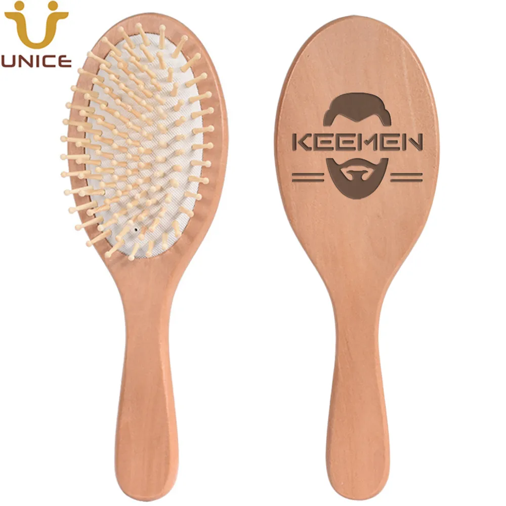 Customized LOGO 100pcs Oval Wooden Paddle Hair Brush Air Comb Healthcare Detangling Hairbrush Message Scalp Beauty Salon Barber Shop Gift Men Women